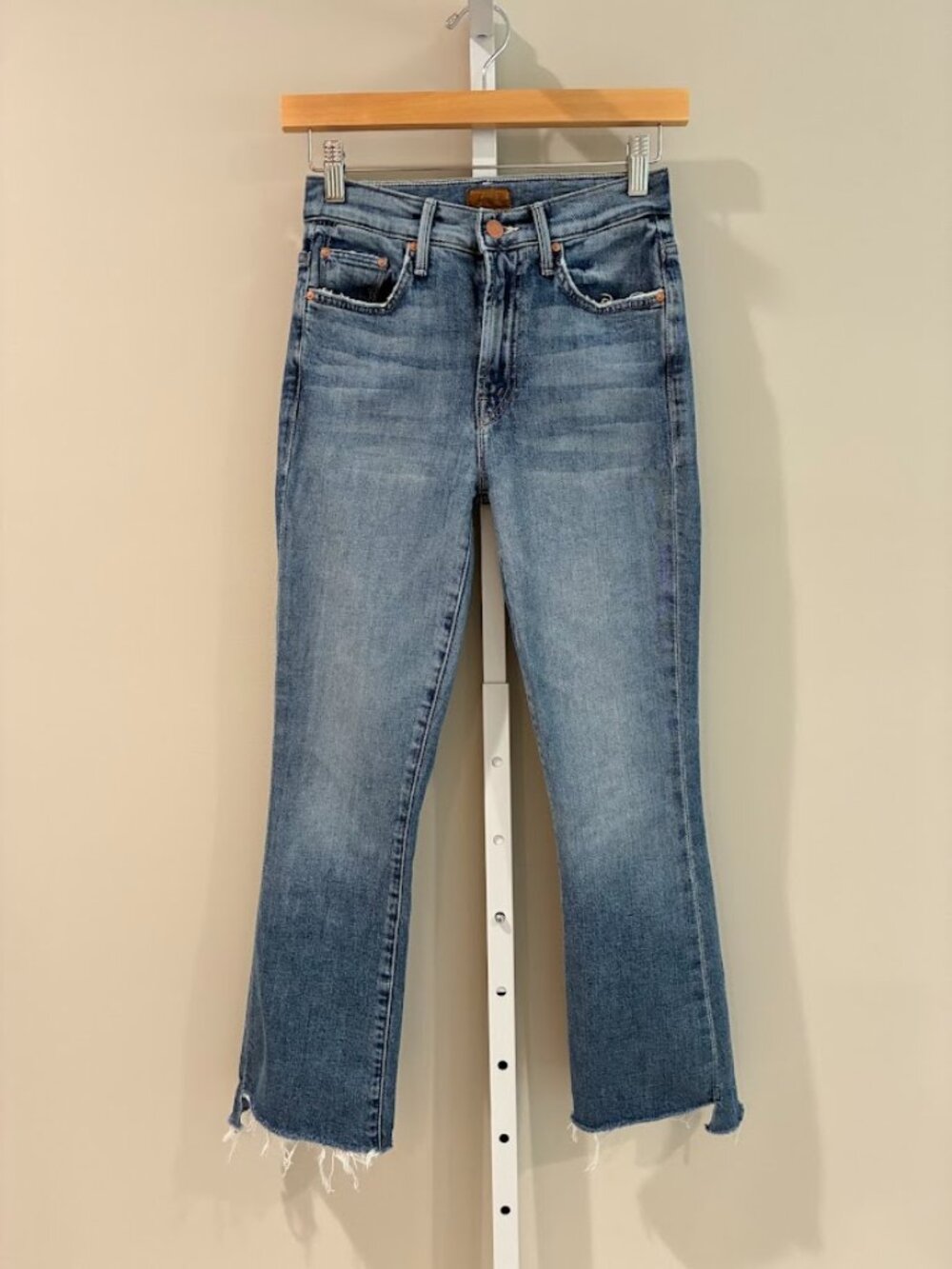 MOTHER The Insider Crop Step Fray Jeans Scenic Route Size 24 High Rise Flare